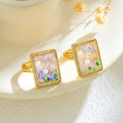 Wholesale copper micro-inlaid enamel painted drip flower open ring - wallojewerly 