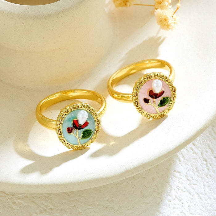 Wholesale copper micro-inlaid enamel painted drip flower open ring