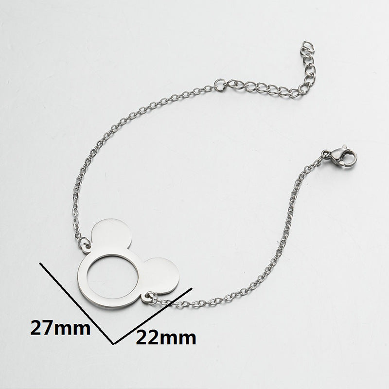 Mouse head double peach heart airplane bracelet, European and American geometric hollow jewelry wholesale