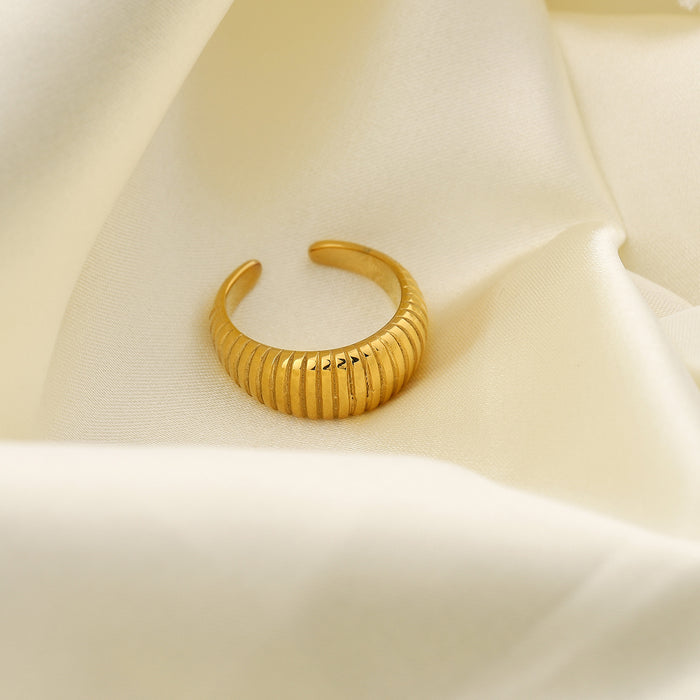 Adjustable 18K Gold Plated Stainless Steel Ring with Hollow Design