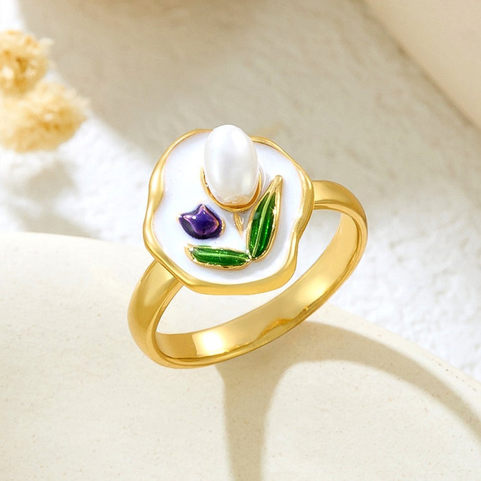 Wholesale copper micro-inlaid enamel painted drip flower open ring