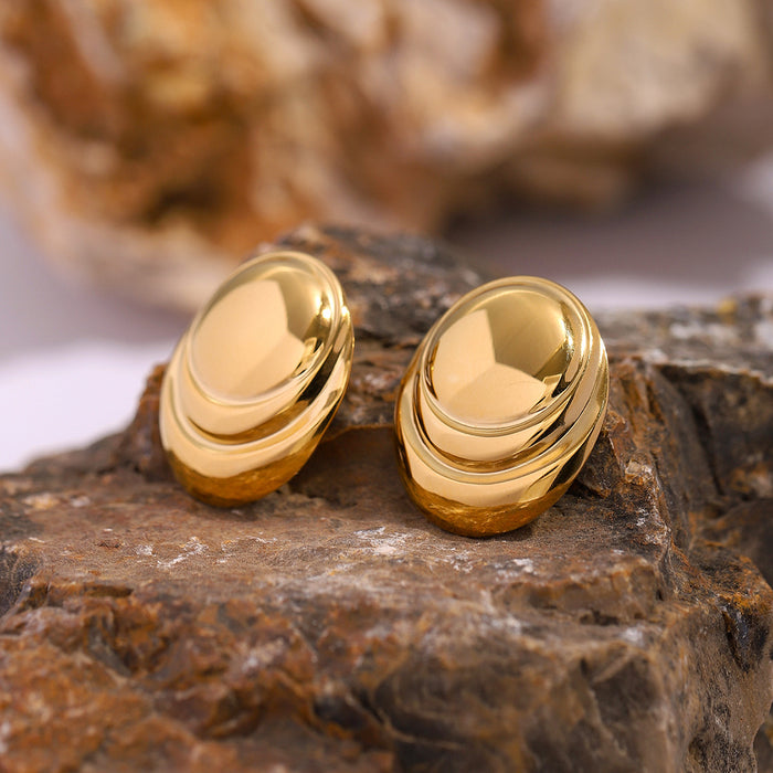 18K Gold Plated Stainless Steel Oval Concave Earrings - Elegant and Trendy Jewelry