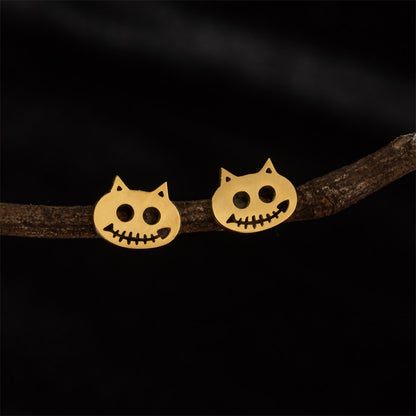 Cat earrings, cross-border new Halloween stainless steel Gothic skull fish bone personalized earrings wholesale