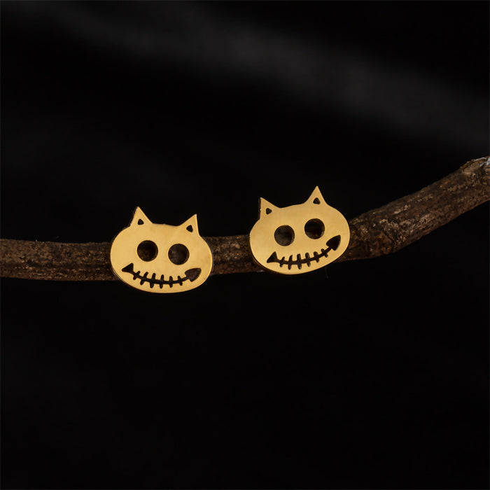 Cat earrings, cross-border new Halloween stainless steel Gothic skull fish bone personalized earrings wholesale