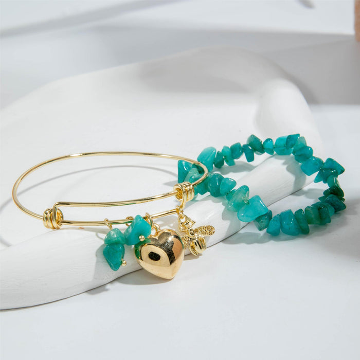 Blue Shell String Bracelet Set with Beach Ocean Charm - Four Pieces