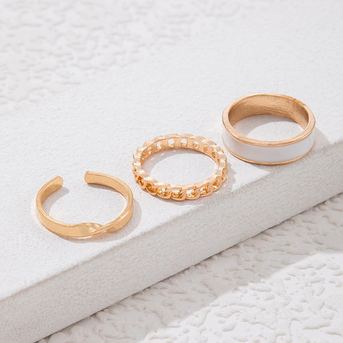 Plain circle oil painting three-piece ring set cold style