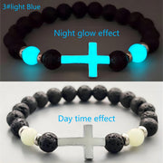 Wholesale Multi-colored Glow-in-the-Dark Volcanic Stone Bracelets with Cross Beads - wallojewerly 