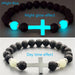 Wholesale Multi-colored Glow-in-the-Dark Volcanic Stone Bracelets with Cross Beads - wallojewerly 