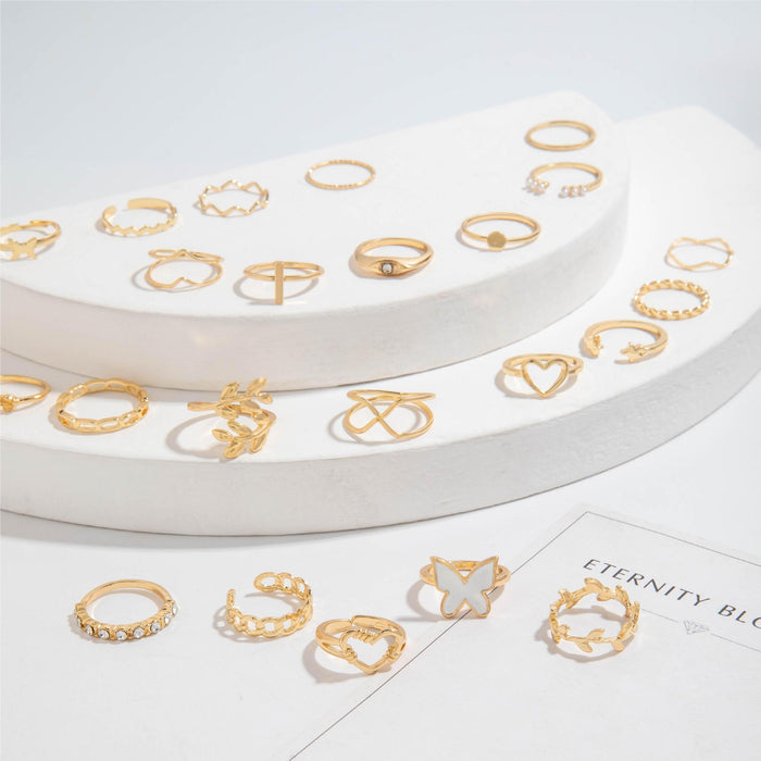 New Enamel Butterfly Ring Set – Multi-Joint Design Heart Rings, 24-Piece Collection