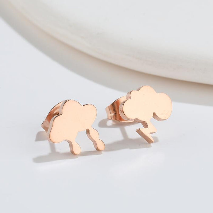 Cloud and Lightning Stainless Steel Stud Earrings - Asymmetric Weather-Themed Jewelry