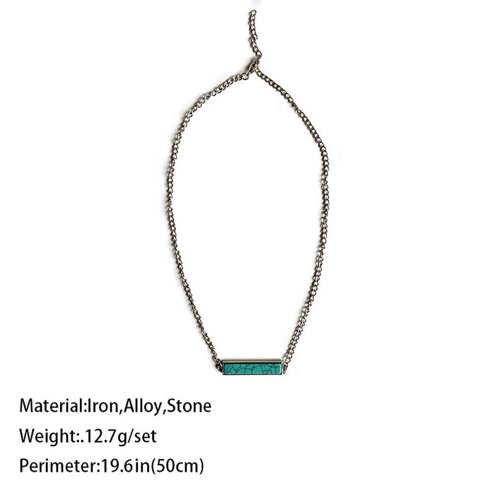 Minimalist Western Cowboy Necklace with Geometric Turquoise Pendant