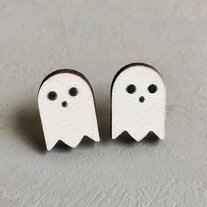 Halloween Ghost Earrings with Pumpkin, Black Cat, Bat, and Skull Designs