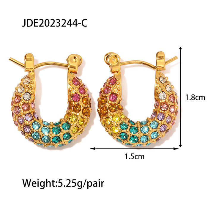 European Style New 18K Gold-Plated Full Pave Rainbow Zircon Earrings - Fashionable Jewelry for Women