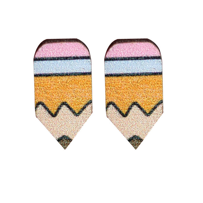 School season book wooden earrings