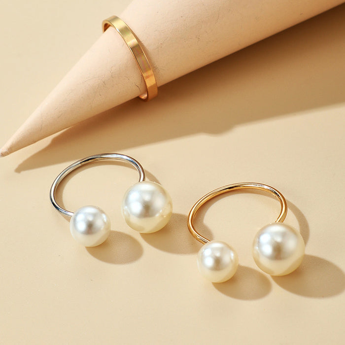 Pearl open simple metal ring 3-piece set