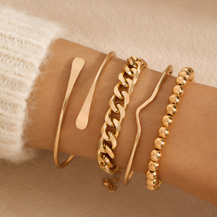 Chunky Chain Bracelet Set - Four-Piece Minimalist Jewelry