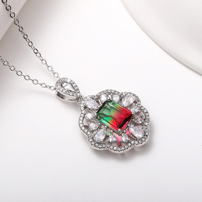 Hollow Flower Colored Gemstone Zirconia Women's O-shaped Chain Necklace