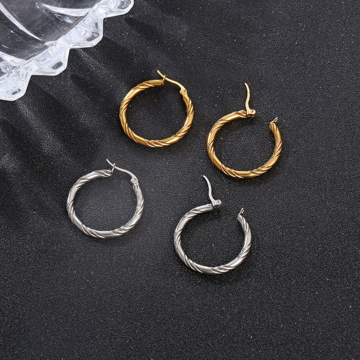 Twisted Wire Round Earrings, Stainless Steel Titanium Steel 316 Women's Ear Clip Earrings