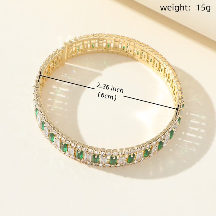 Emerald Green Geometric Zircon Bracelet - Open Cuff with a Luxurious and Elegant Style