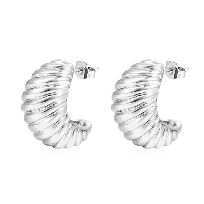 Cold style hollow C-shaped earrings hand-polished 18K gold-plated stainless steel