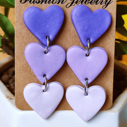 Handmade Heart Gradient Clay Earrings - Elegant Pastoral Vacation Style