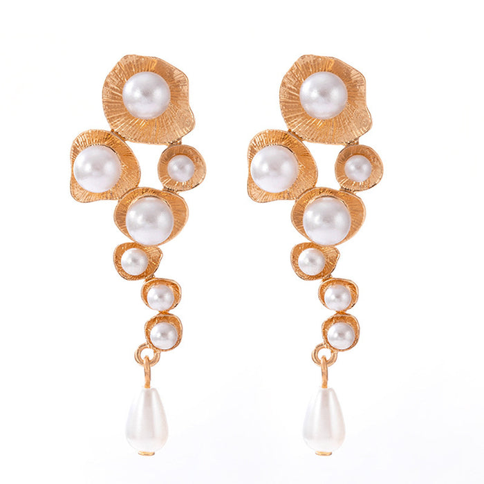 Lotus leaf pearl inlaid earrings geometric irregular light luxury earrings