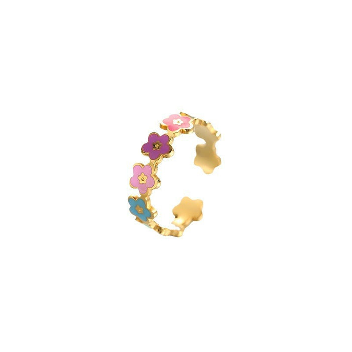 Wholesale stainless steel colorful smiley face and flower open rings - wallojewerly 