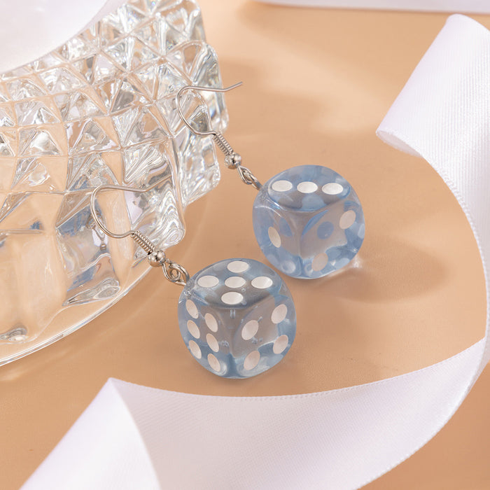 Blue resin dice ear hooks three-dimensional geometric earrings