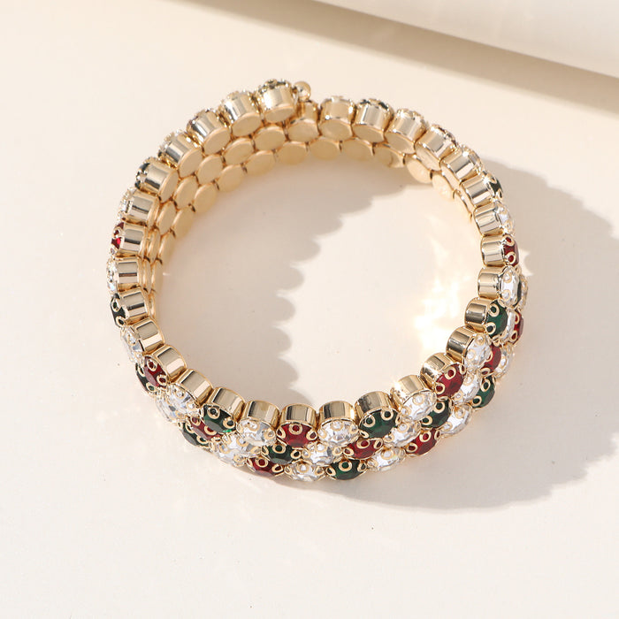 Colorful Multi-Layer Rhinestone Bracelet - Elastic Cuff with a Bohemian Style