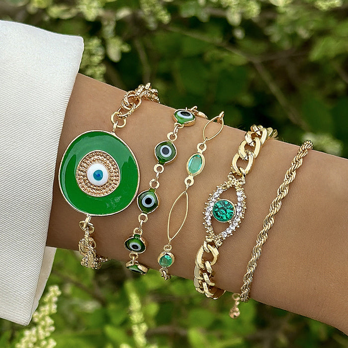 Bohemian Evil Eye Bracelet Set - Unique Diamond-Inlaid Jewelry