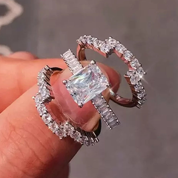 Juego de anillos con combinación de diamantes completos, regalo de aniversario para damas