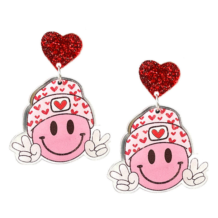 Valentine's Day Earrings with Vintage Smiley Face, Astronaut, and Heart Designs