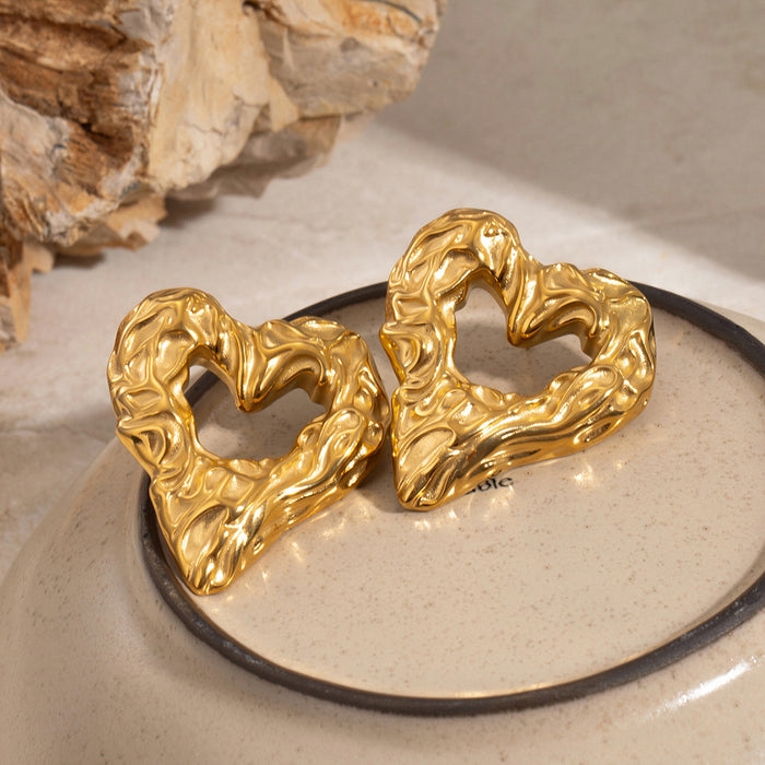 Stainless steel hammered heart earrings 18K gold earrings