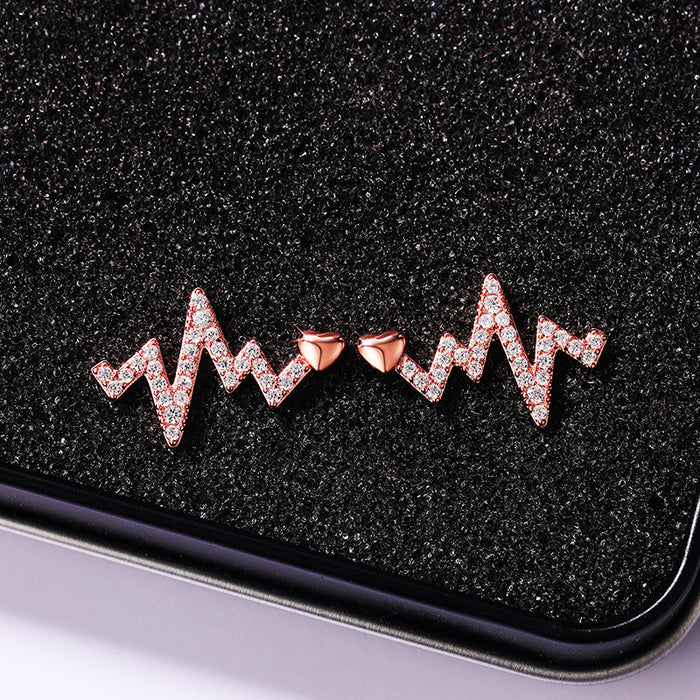 Pendientes de circonita con electrocardiograma y latidos del corazón para mujer