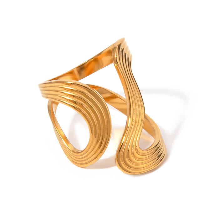 Textured 18K Gold Plated Stainless Steel Ring - Modern Twist Design for Women