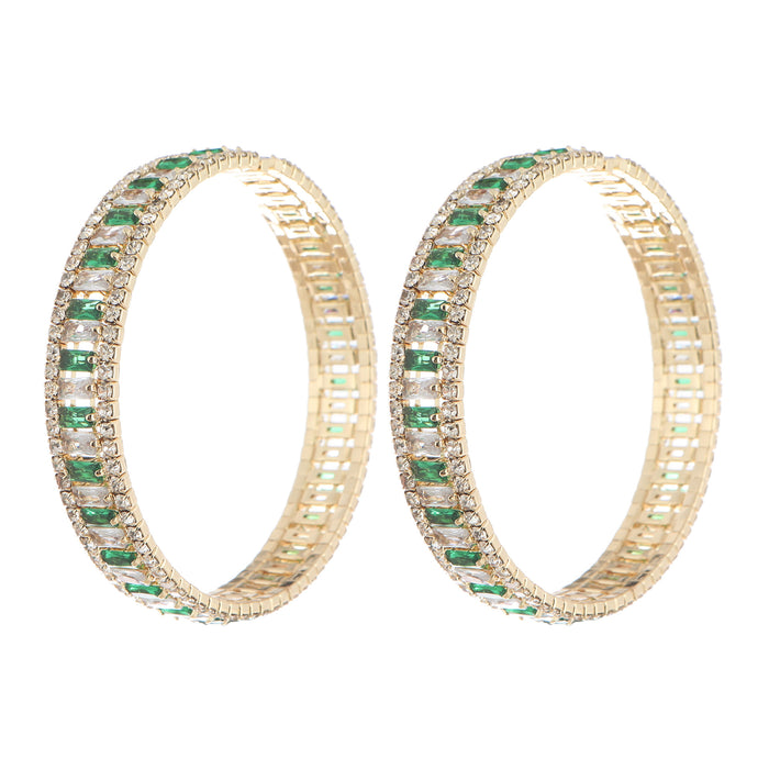 Emerald Green Geometric Zircon Bracelet - Open Cuff with a Luxurious and Elegant Style