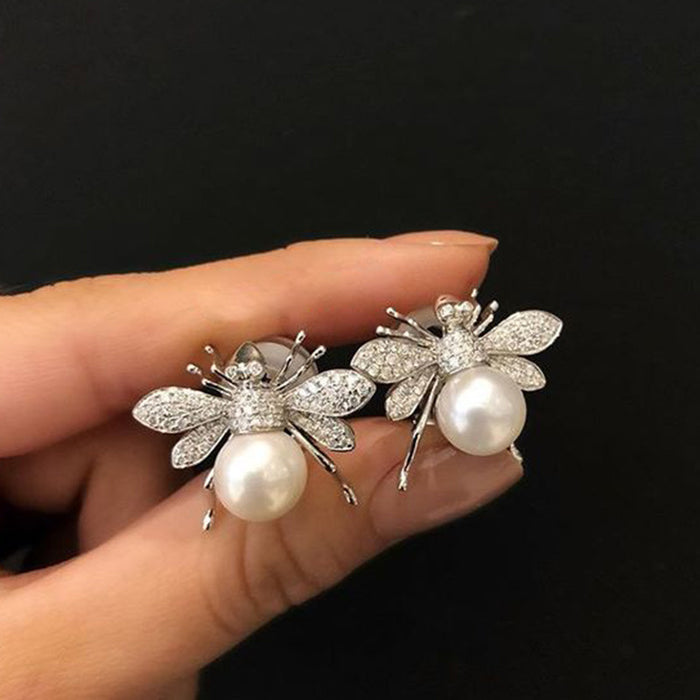 Bee Imitation Pearl Earrings