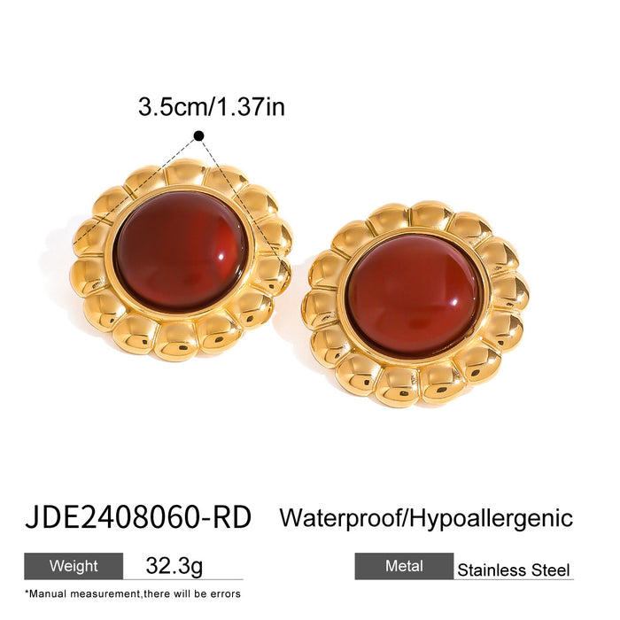 Stainless steel red agate earrings zircon earrings high-end