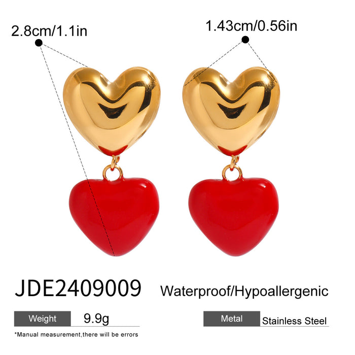 Stainless steel niche design heart drop earrings, small and exquisite earrings