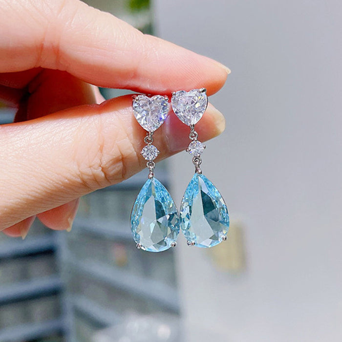 Pendientes de cristal con piedras preciosas de color azul marino claro