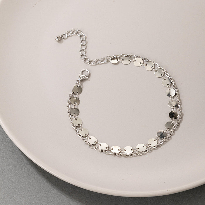 Simple Round Pendant Anklet with Fashion Beach Style Silver Anklet for Women