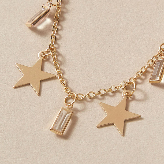 Simple Geometric Star Pendant Necklace - Square Rhinestone Single Layer