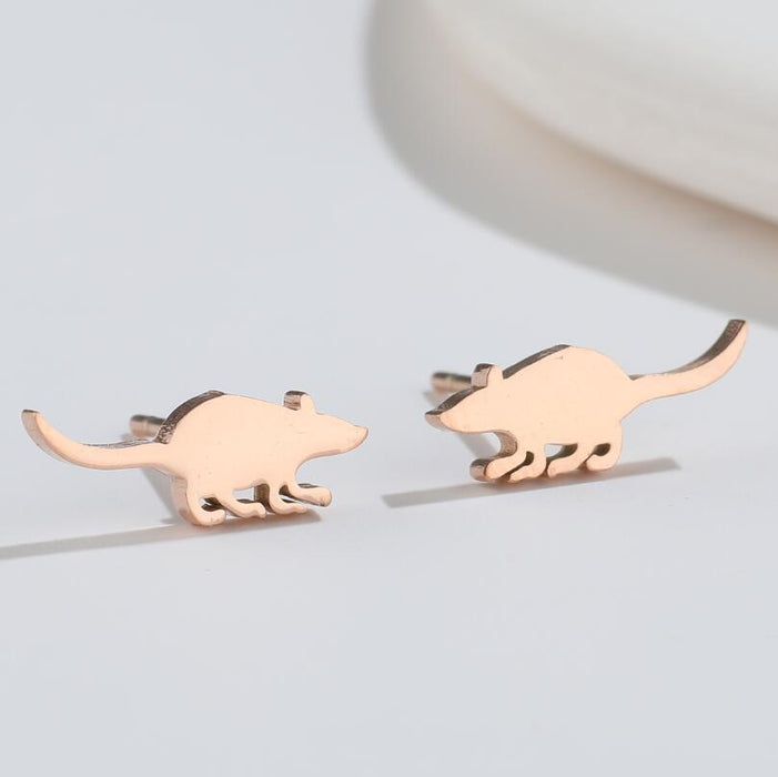 Mouse Design Stainless Steel Stud Earrings - Cute and Creative Animal Jewelry