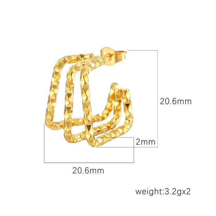 Patterned square earrings 18K gold stainless steel light luxury design