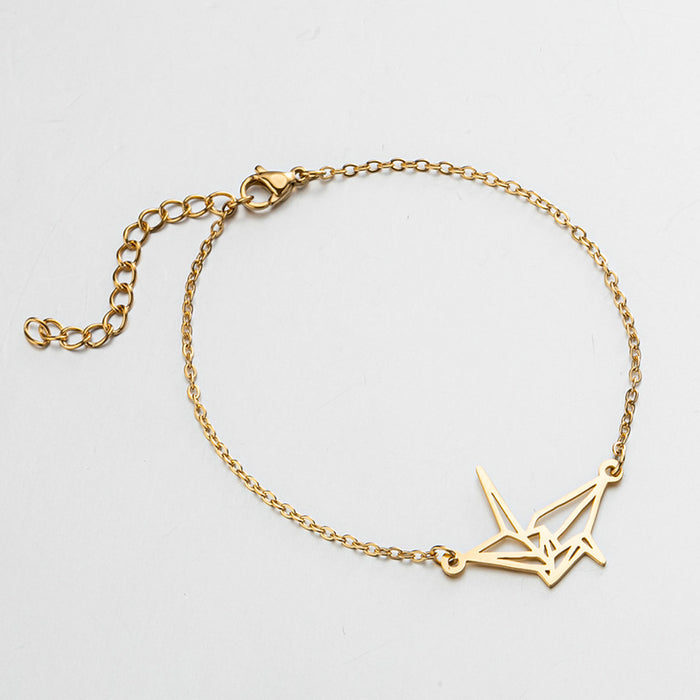 18K gold electroplated paper crane bracelet, simple cold style jewelry wholesale