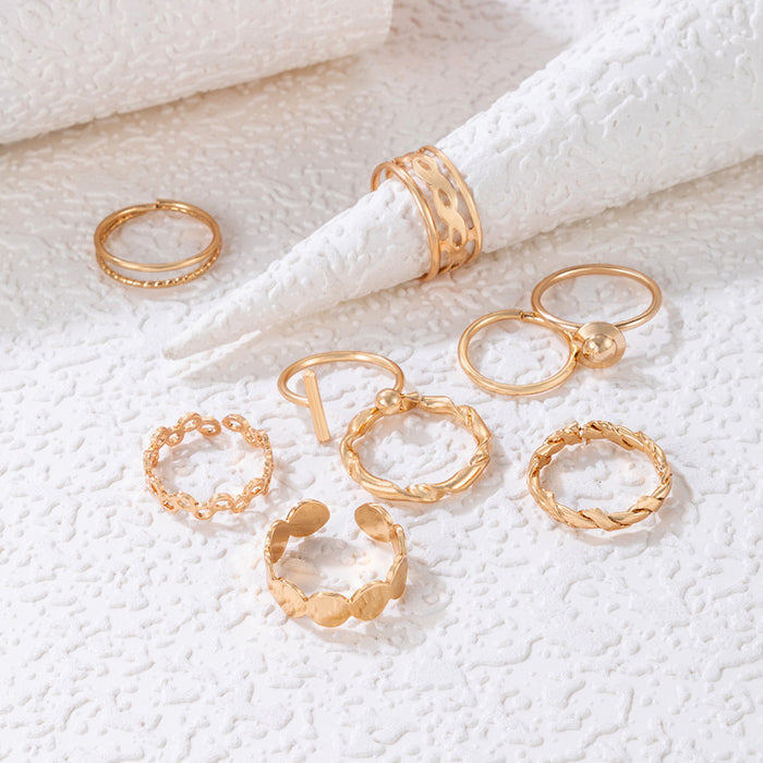 Hollow Geometric Ball Ring Set - 9-Piece Simple Fashion Rings