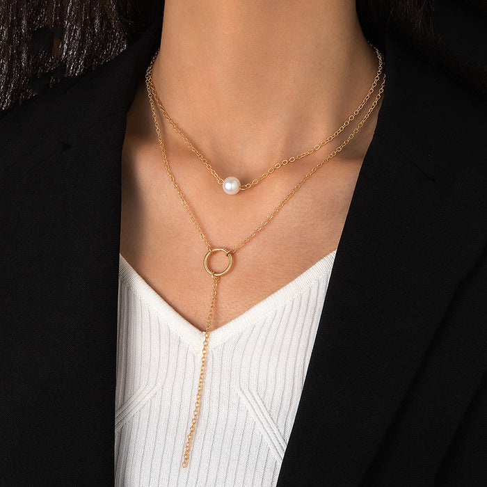 Collar de múltiples capas con perlas y cadena: cadena minimalista con estilo