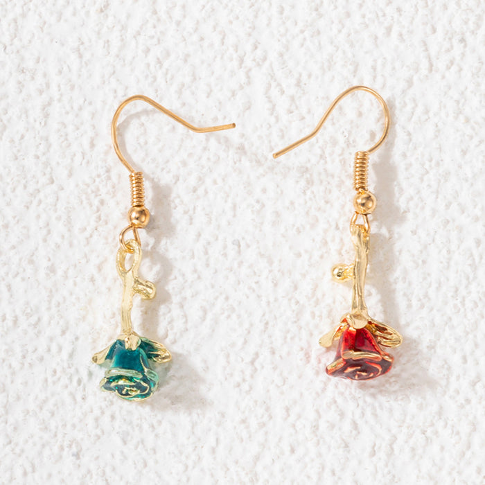 Colored oil drop rose ear hook geometric three-dimensional flower earrings