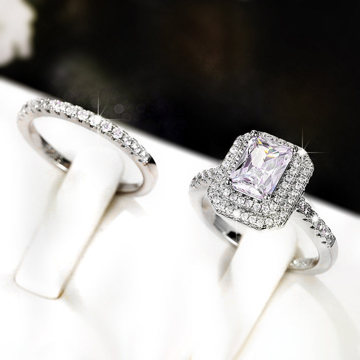 Popular micro-inlaid zircon set rings, European and American couple double set rings