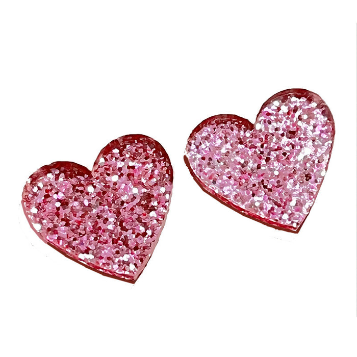 Valentine's Day Glitter Pink Heart and Love Envelope Earrings